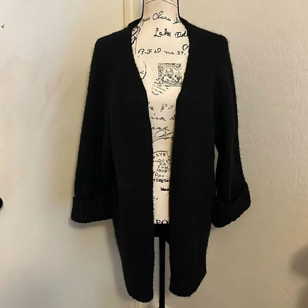 Zara Black Acrylic Blend Open Style Sweater Cardigan Minimalist Casual Timeless